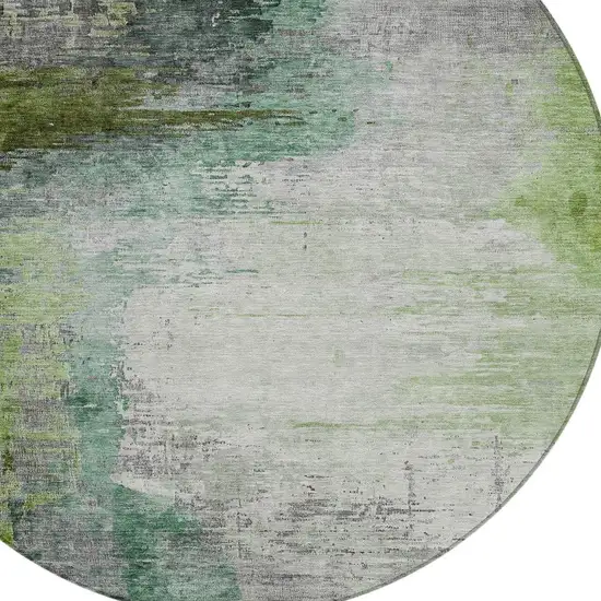8' Green Charcoal And Silver Round Abstract Washable Indoor Outdoor Area Rug Photo 4