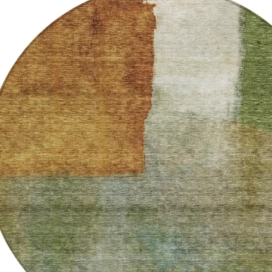 8' Green Copper And Beige Round Abstract Washable Indoor Outdoor Area Rug Photo 5