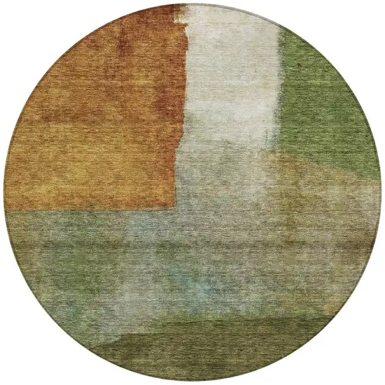 8' Green Copper And Beige Round Abstract Washable Indoor Outdoor Area Rug Photo 6
