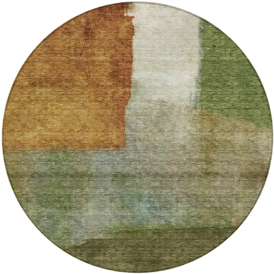 8' Green Copper And Beige Round Abstract Washable Indoor Outdoor Area Rug Photo 2