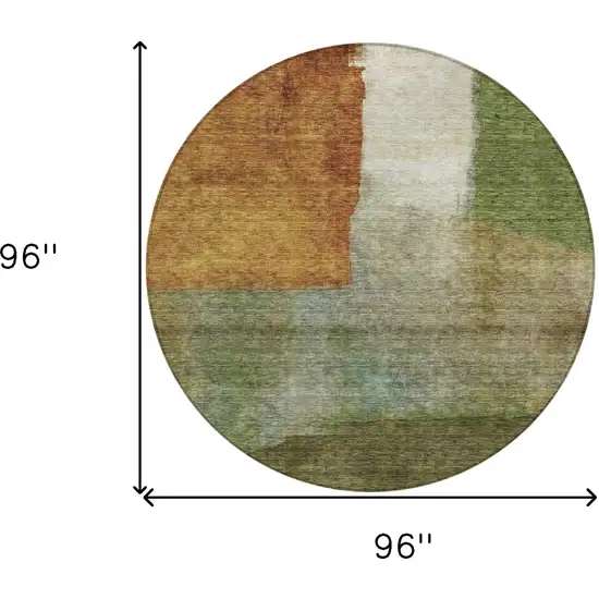 8' Green Copper And Beige Round Abstract Washable Indoor Outdoor Area Rug Photo 9