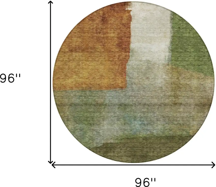 8' Green Copper And Beige Round Abstract Washable Indoor Outdoor Area Rug Photo 9
