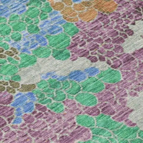 8' Green Copper And Blue Round Geometric Washable Indoor Outdoor Area Rug Photo 8