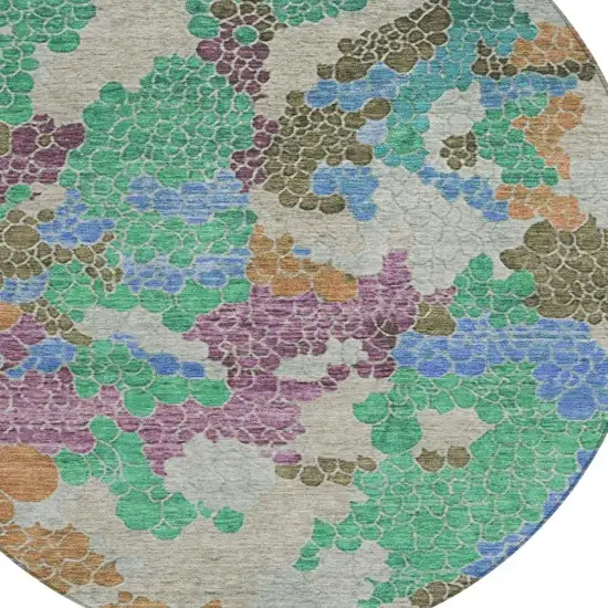 8' Green Copper And Blue Round Geometric Washable Indoor Outdoor Area Rug Photo 4