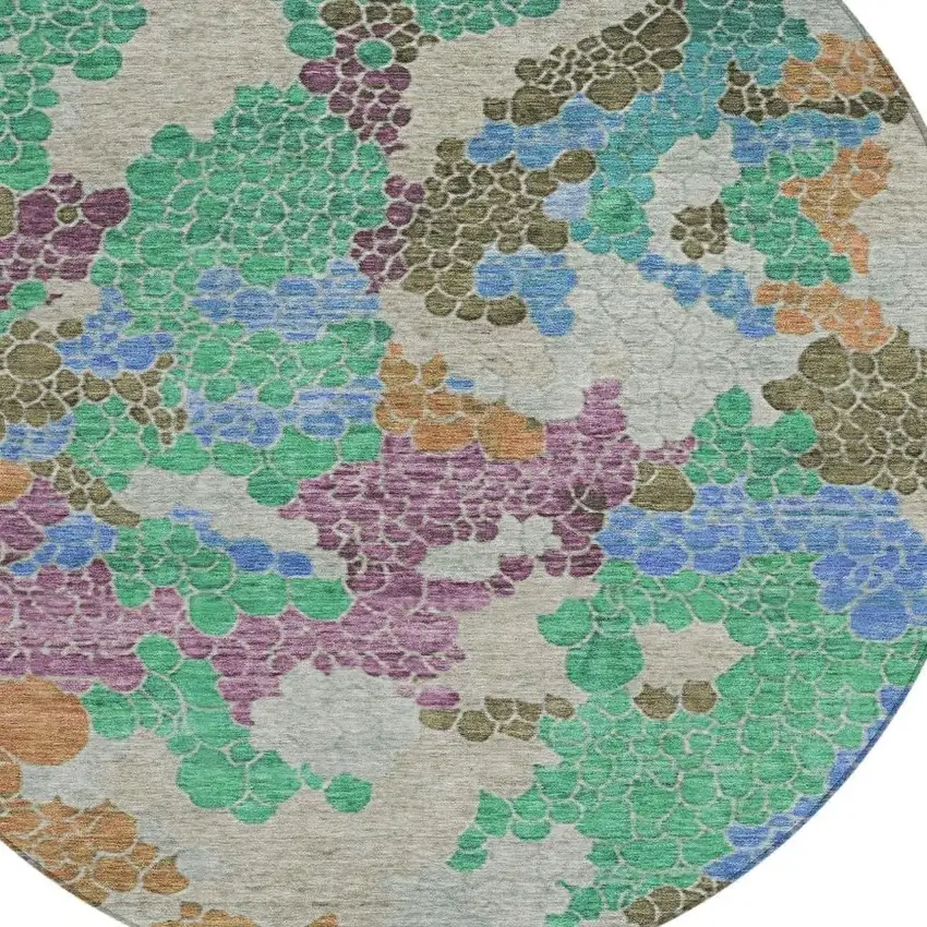 8' Green Copper And Blue Round Geometric Washable Indoor Outdoor Area Rug Photo 4