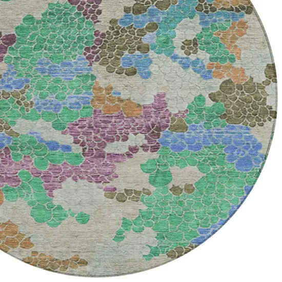 8' Green Copper And Blue Round Geometric Washable Indoor Outdoor Area Rug Photo 9