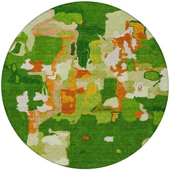 8' Green Copper And Brown Round Abstract Washable Indoor Outdoor Area Rug Photo 6