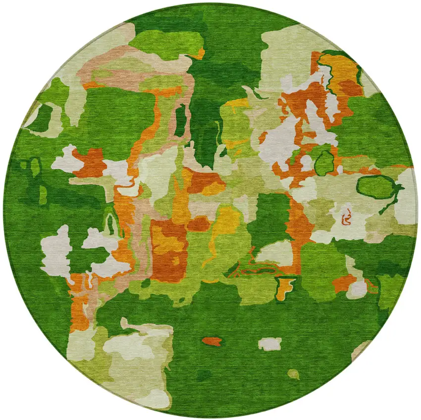 8' Green Copper And Brown Round Abstract Washable Indoor Outdoor Area Rug Photo 6