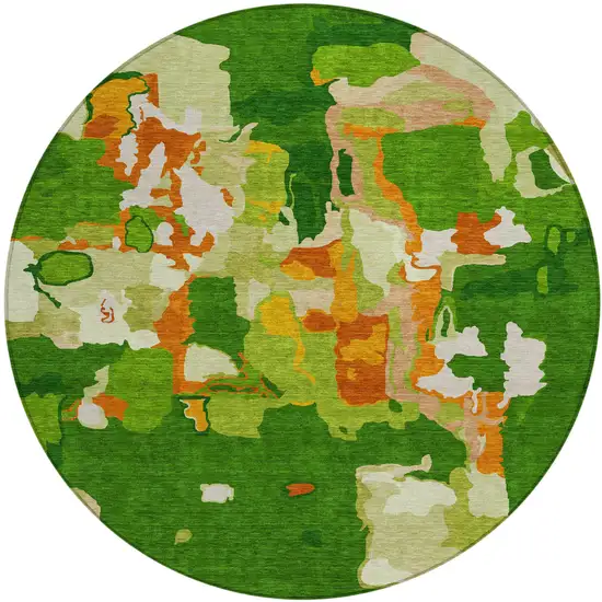 8' Green Copper And Brown Round Abstract Washable Indoor Outdoor Area Rug Photo 2
