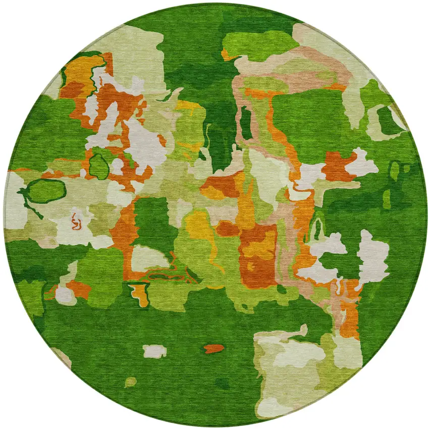 8' Green Copper And Brown Round Abstract Washable Indoor Outdoor Area Rug Photo 2