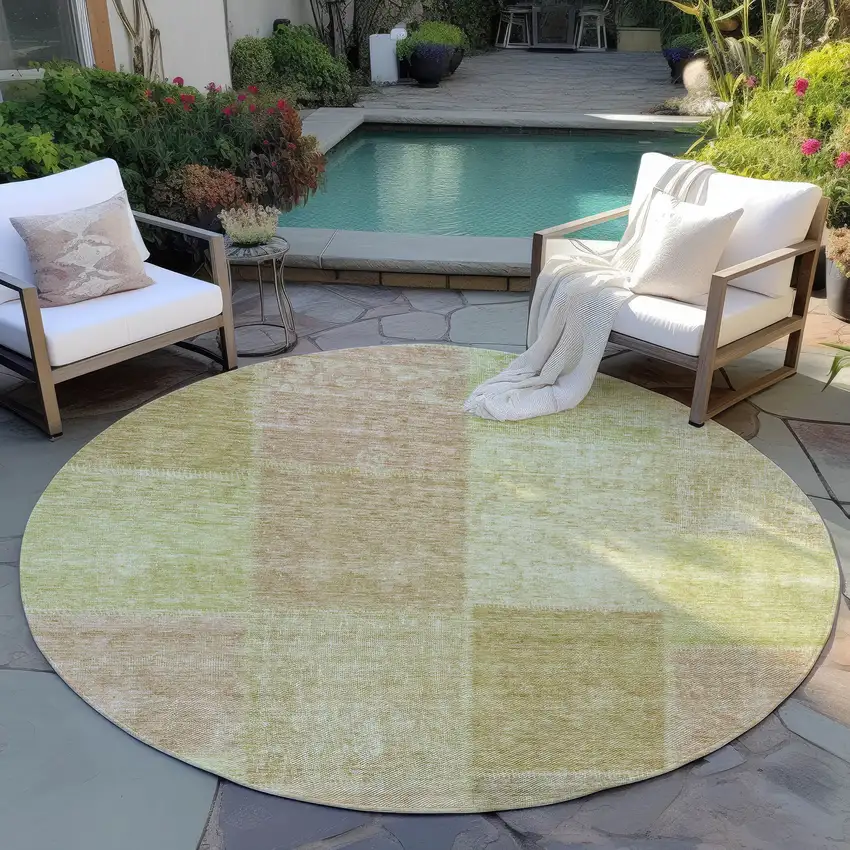 8' Green Copper And Mint Green Round Patchwork Washable Indoor Outdoor Area Rug Photo 6