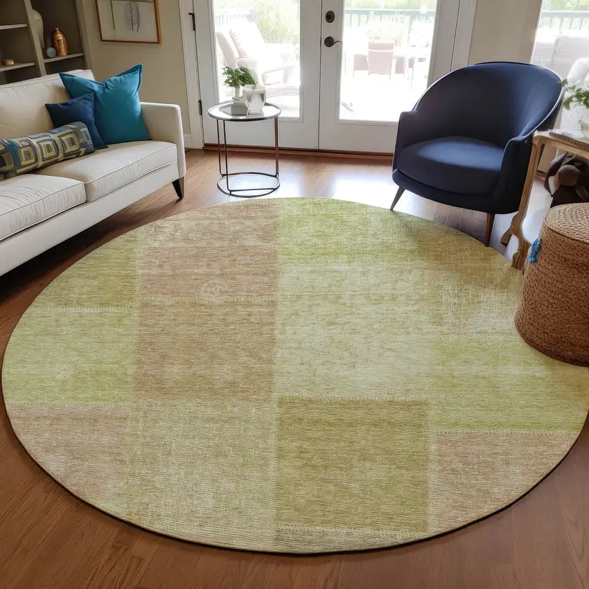 8' Green Copper And Mint Green Round Patchwork Washable Indoor Outdoor Area Rug Photo 7