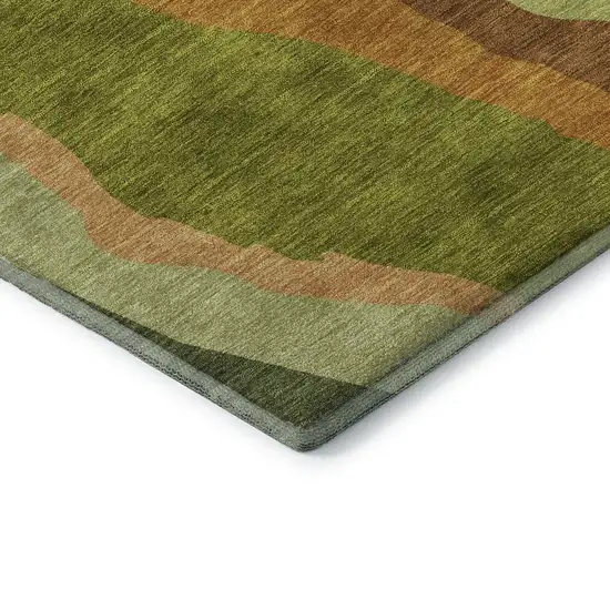 8' Green Copper And Peach Abstract Washable Round Rug With UV Protection Photo 6