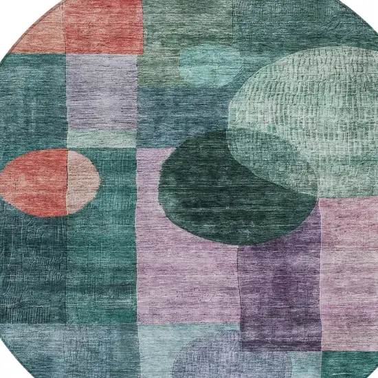 8' Green Copper And Purple Round Geometric Washable Indoor Outdoor Area Rug Photo 5