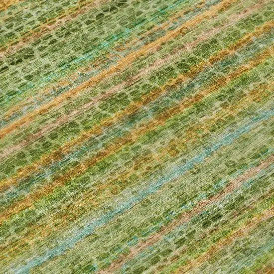 8' Green Copper And Teal Blue Round Striped Washable Indoor Outdoor Area Rug Photo 9