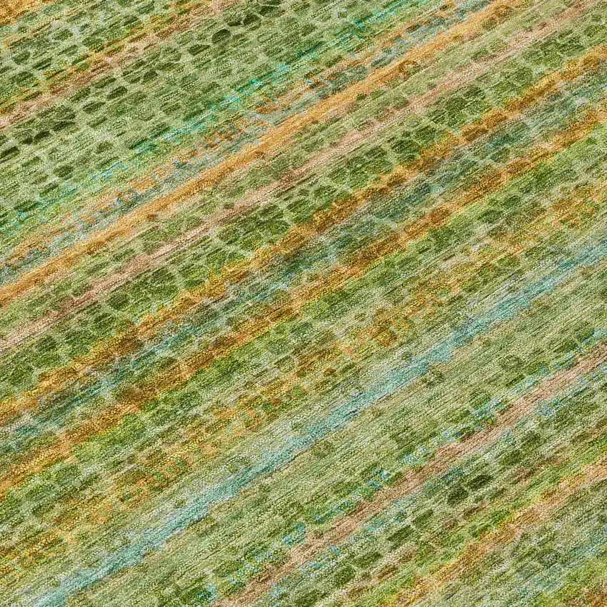 8' Green Copper And Teal Blue Round Striped Washable Indoor Outdoor Area Rug Photo 9