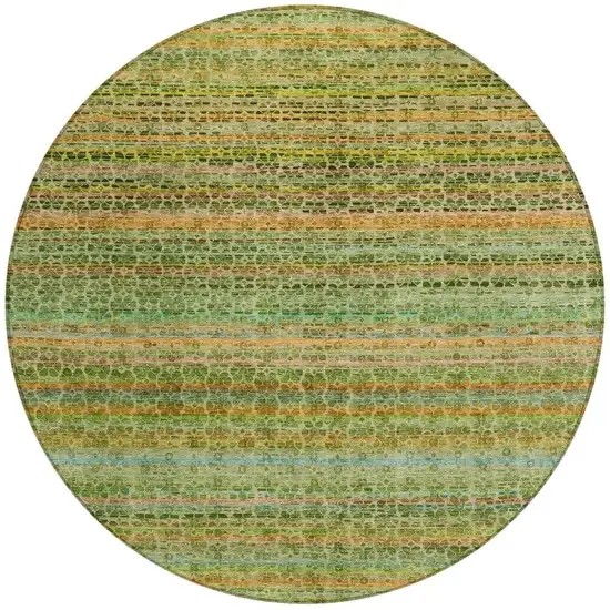 8' Green Copper And Teal Blue Round Striped Washable Indoor Outdoor Area Rug Photo 3