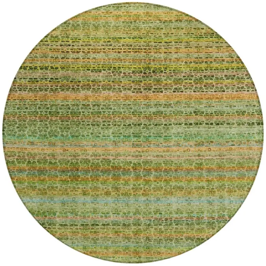 8' Green Copper And Teal Blue Round Striped Washable Indoor Outdoor Area Rug Photo 3