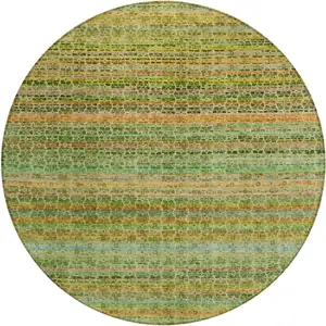 Photo of 8' Green Copper And Teal Blue Round Striped Washable Indoor Outdoor Area Rug