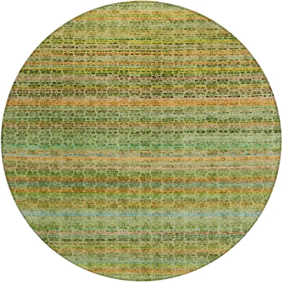 8' Green Copper And Teal Blue Round Striped Washable Indoor Outdoor Area Rug Photo 1