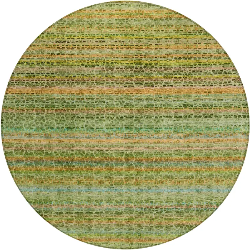 8' Green Copper And Teal Blue Round Striped Washable Indoor Outdoor Area Rug Photo 1