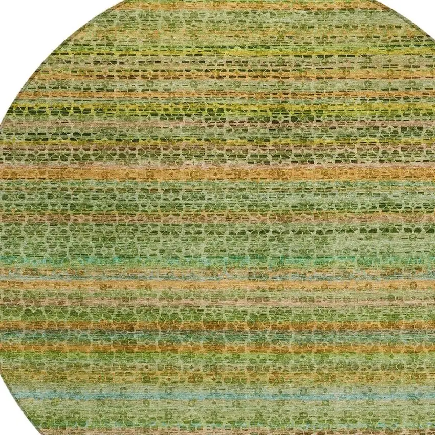 8' Green Copper And Teal Blue Round Striped Washable Indoor Outdoor Area Rug Photo 5