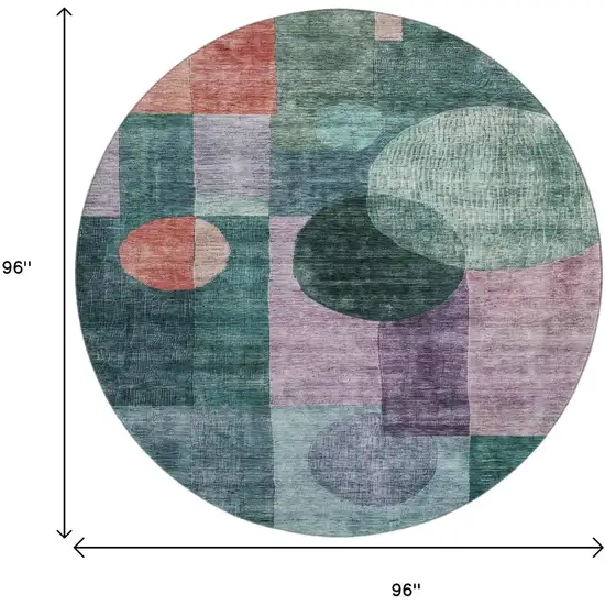 8' Green Coral And Lavender Geometric Washable Round Rug With UV Protection Photo 9