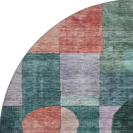 8' Green Coral And Lavender Geometric Washable Round Rug With UV Protection Photo 3