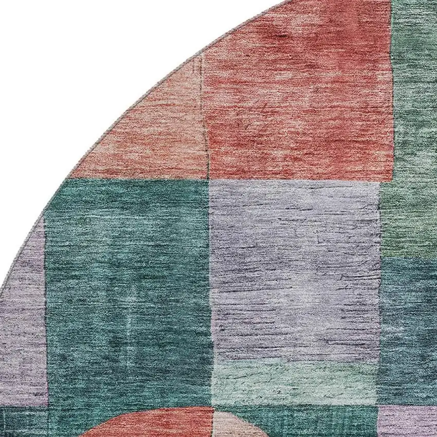8' Green Coral And Lavender Geometric Washable Round Rug With UV Protection Photo 2