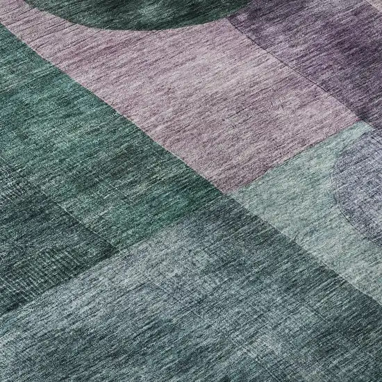 8' Green Coral And Lavender Geometric Washable Round Rug With UV Protection Photo 8