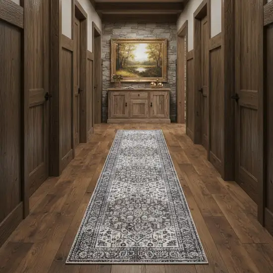 12' Green Floral Distressed Runner Rug Photo 1