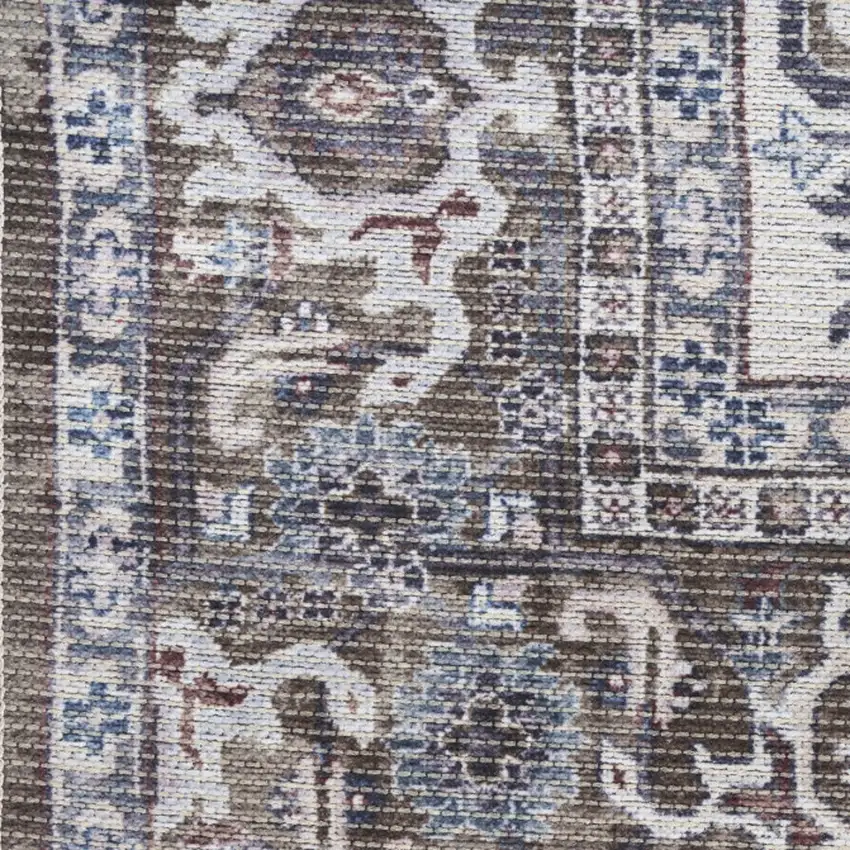 12' Green Floral Distressed Runner Rug Photo 7