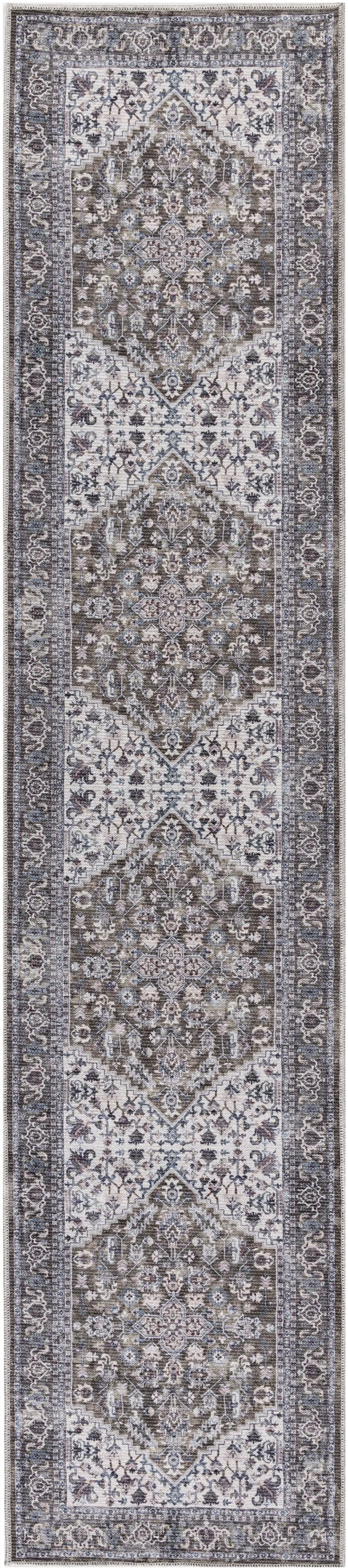 12' Green Floral Distressed Runner Rug Photo 2