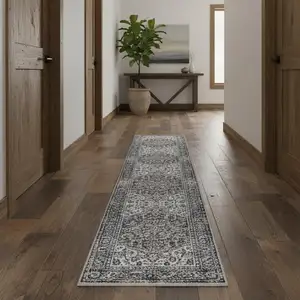 Photo of 12' Green Floral Distressed Runner Rug