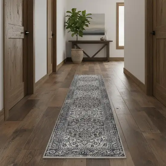 12' Green Floral Distressed Runner Rug Photo 1