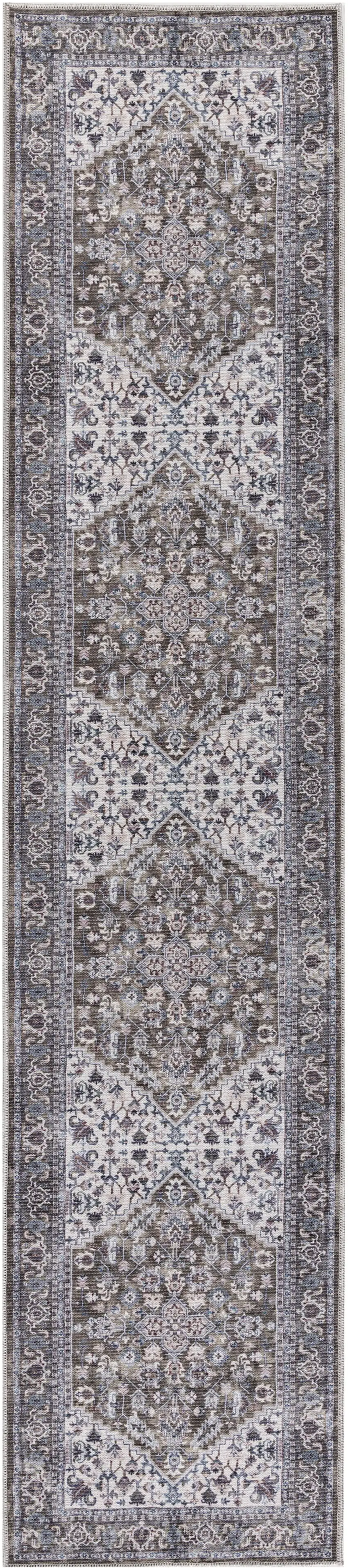 12' Green Floral Distressed Runner Rug Photo 3