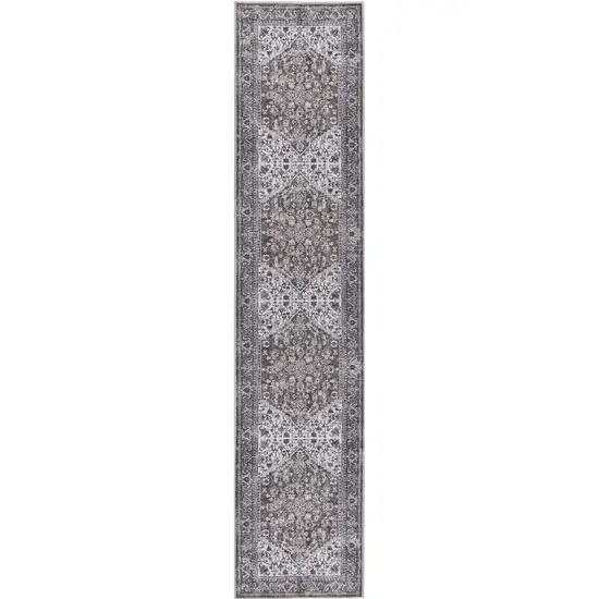 12' Green Floral Distressed Runner Rug Photo 3