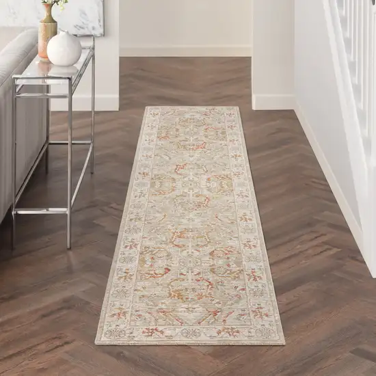 10' Green Floral Distressed Runner Rug Photo 5