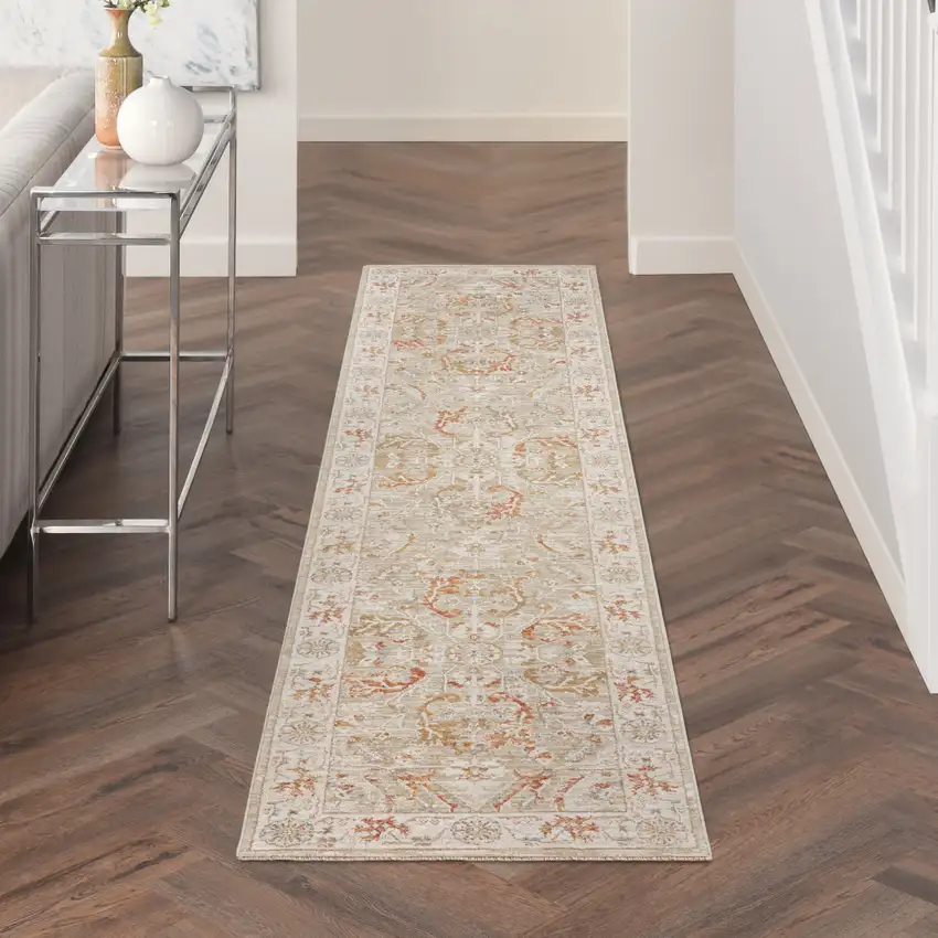 10' Green Floral Distressed Runner Rug Photo 5