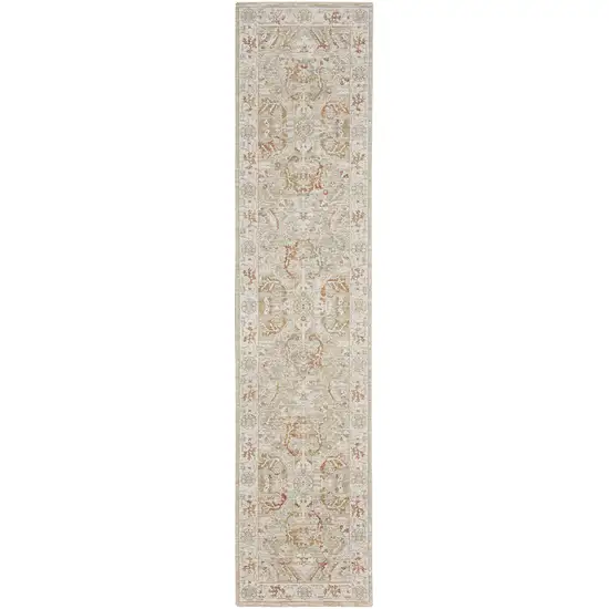 10' Green Floral Distressed Runner Rug Photo 2