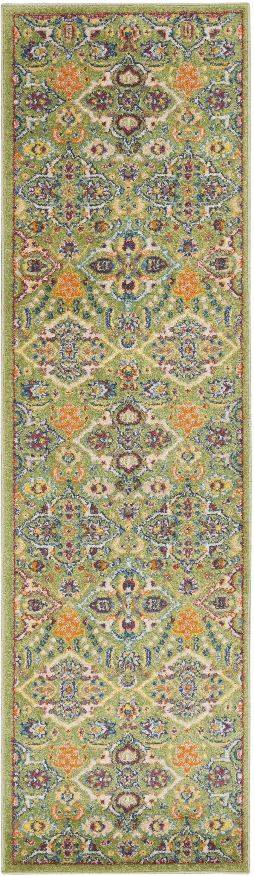 8' Green Floral Power Loom Runner Rug Photo 8