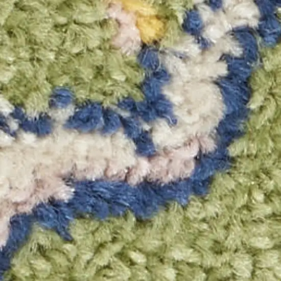 8' Green Floral Power Loom Runner Rug Photo 3