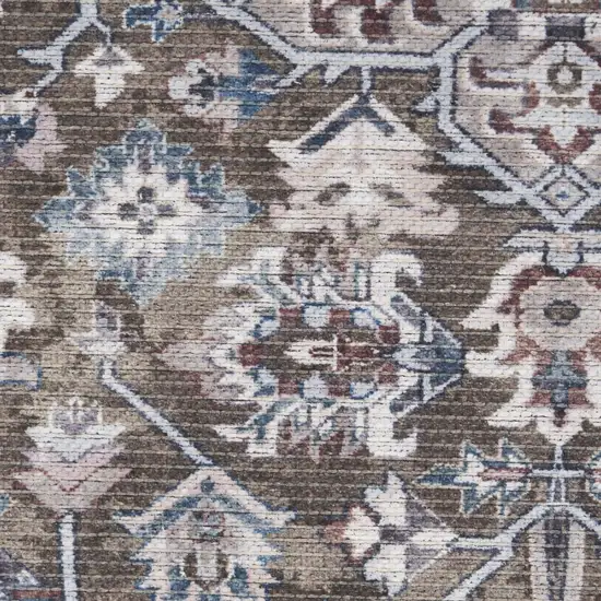 5' Green Floral Power Loom Worn Faded Round Rug Photo 9