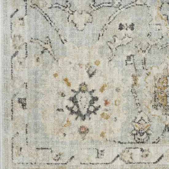 6' Green Floral Worn Faded Runner Rug Photo 7