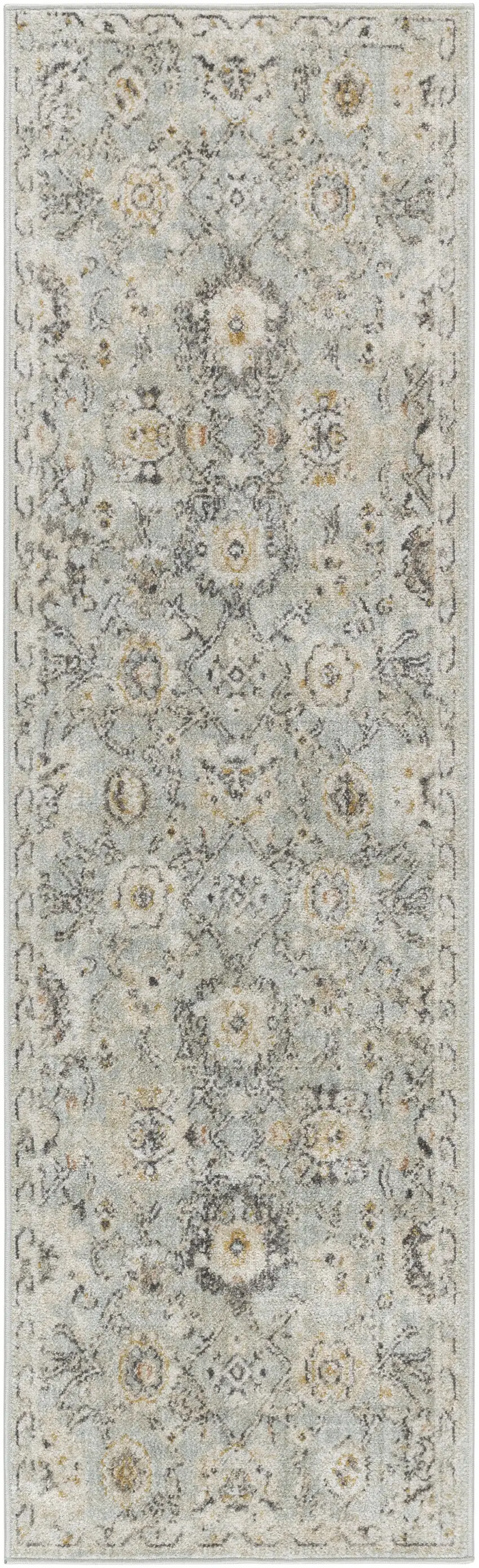 6' Green Floral Worn Faded Runner Rug Photo 2