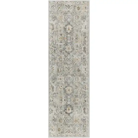 6' Green Floral Worn Faded Runner Rug Photo 2