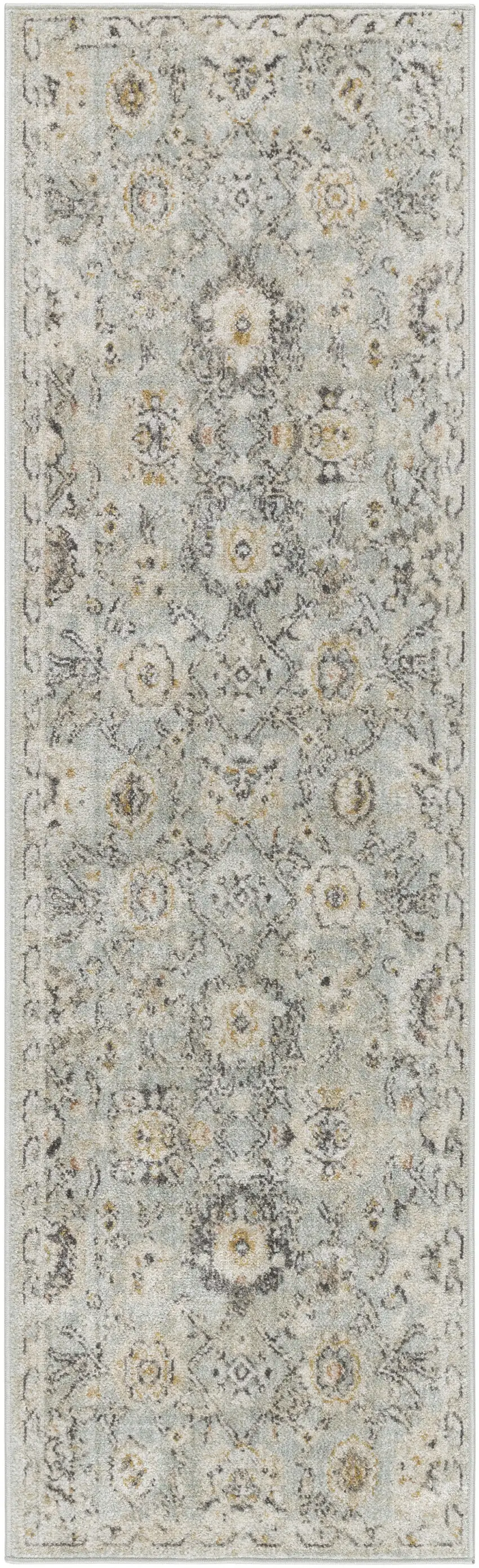 6' Green Floral Worn Faded Runner Rug Photo 4