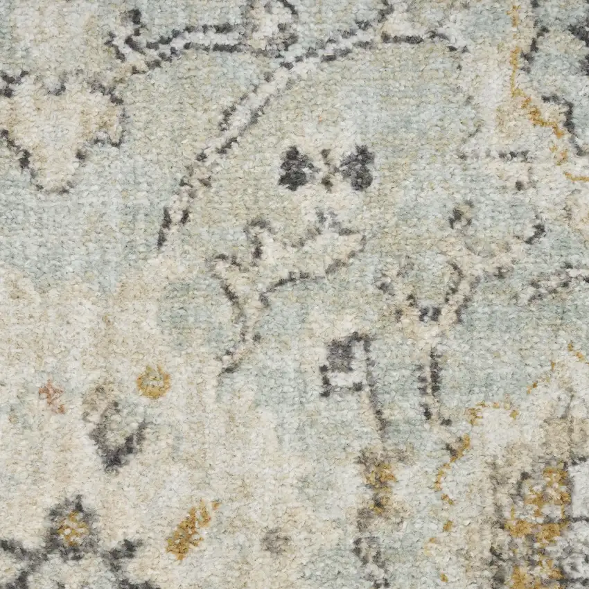 6' Green Floral Worn Faded Runner Rug Photo 9