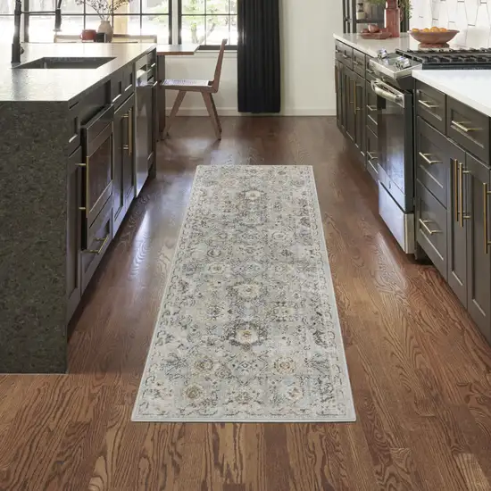 6' Green Floral Worn Faded Runner Rug Photo 5