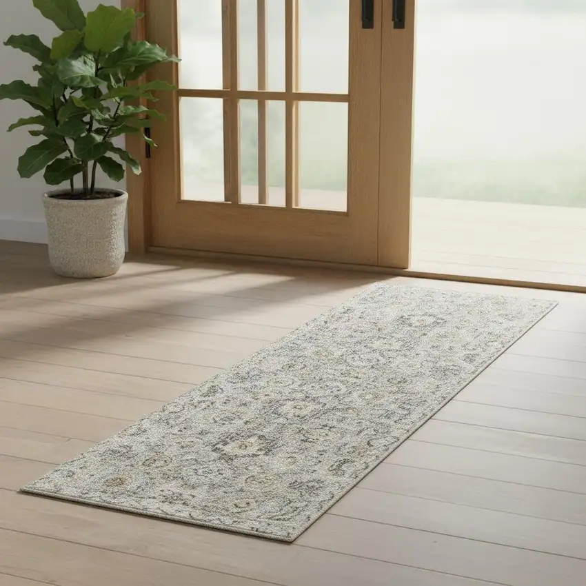 6' Green Floral Worn Faded Runner Rug Photo 1